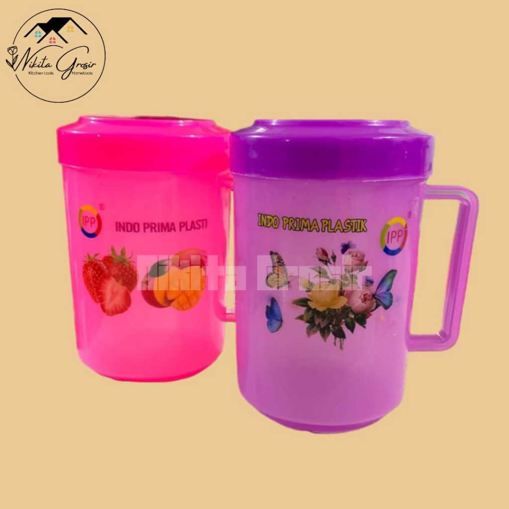 (Frenzy) Gelas Plastik Jumbo/ Cangkir Plastik Gagang Tutup