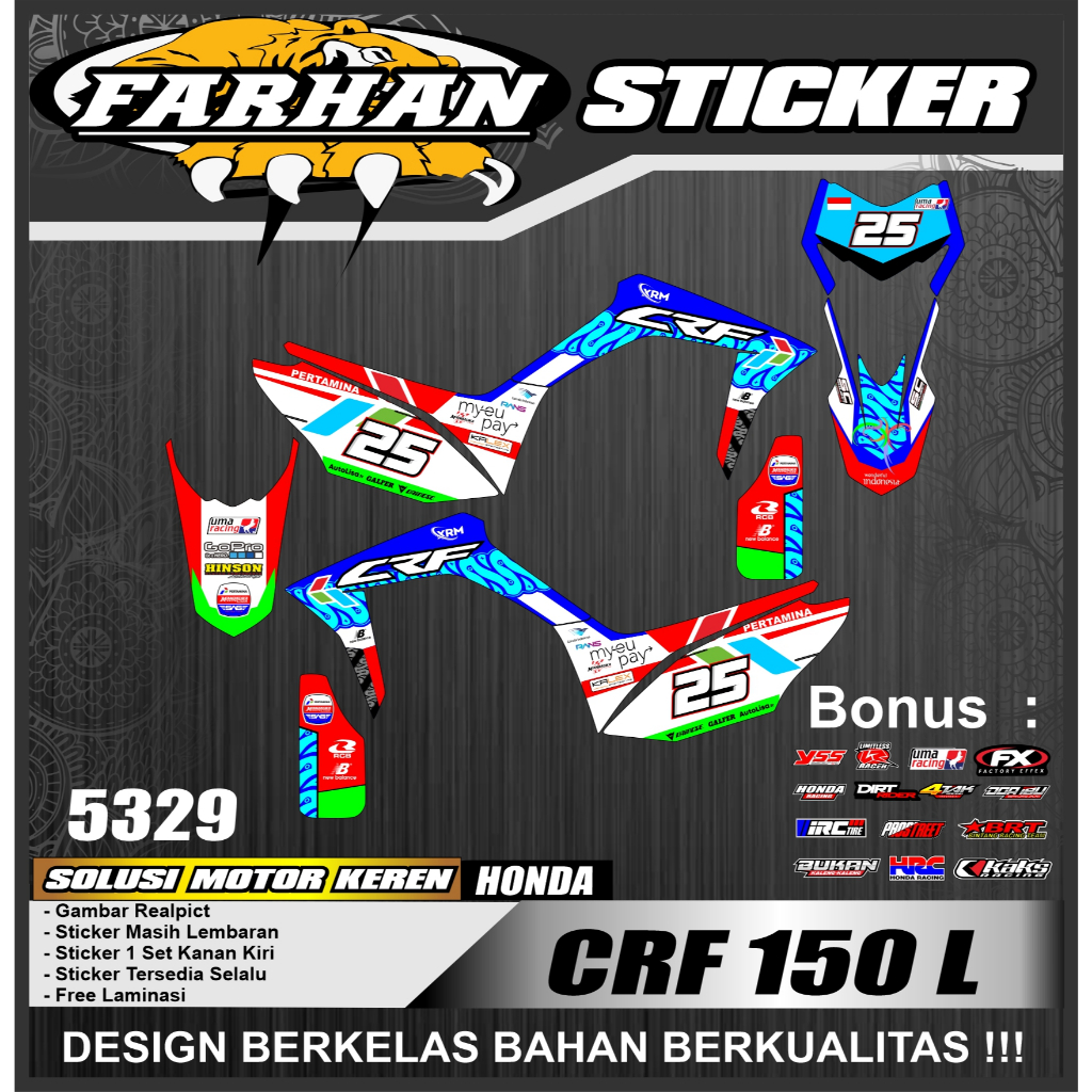 f5329 COD Sticker Striping CRF 150 L Racing List Desain CRF Mandalika Terbaru Semifull