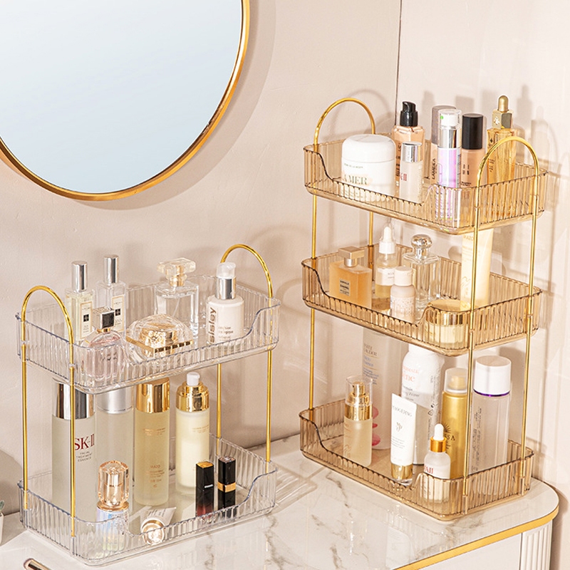 Rak Kosmetik Acrylic 2/3Tingkat Rak Kosmetik Tingkat Mewah Tempat Penyimpanan Kosmetik Serbaguna / R