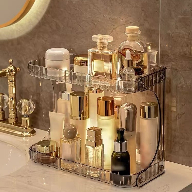 Iris Rak Organizer Kosmetik Acrylic Penyimpanan Kosmetik Rak Makeup Kosmetik Estetik/ 2 Tingkat