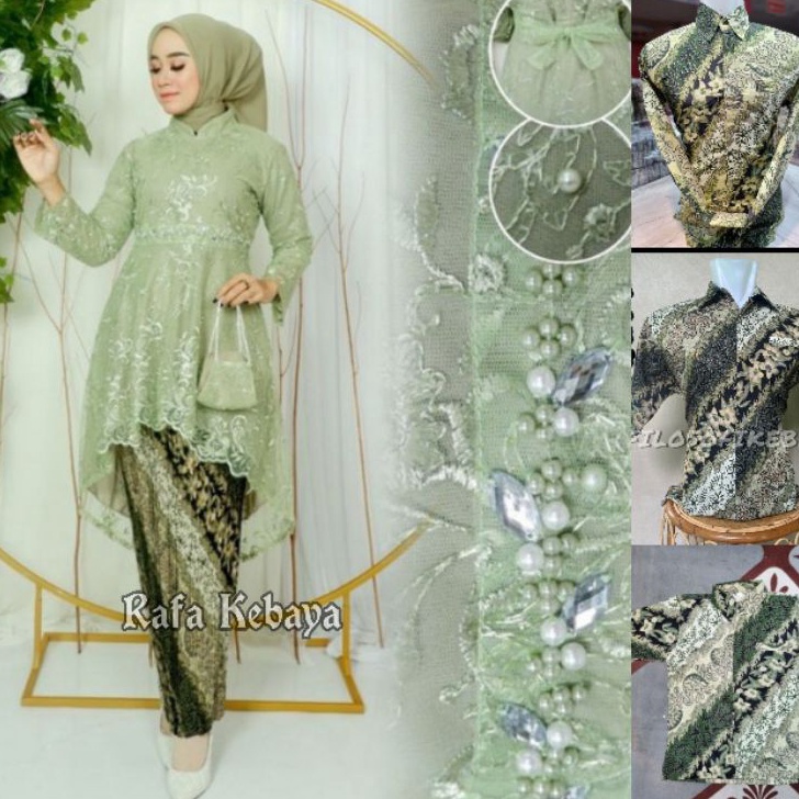 XC26619 SET KEBAYA COUPLE LESTY KEJORA SAGE GREEN  COUPLE BATIK MOTIF CM SAGE