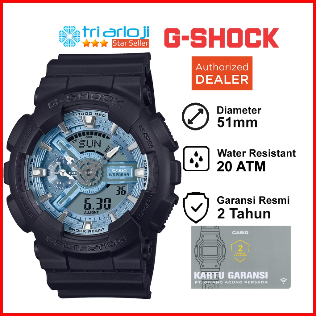 Casio G-Shock GA-110CD-1A2DR Jam Tangan Pria GSHOCK GA110 GA-110CD-1A2 GA-110CD GA110CD Hitam Biru