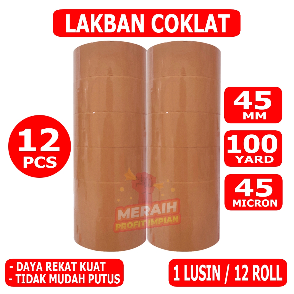 

1 LUSIN / 12 PCS - Lakban Coklat 100 Yard - Lakban MPI 45 mm x 100 yard