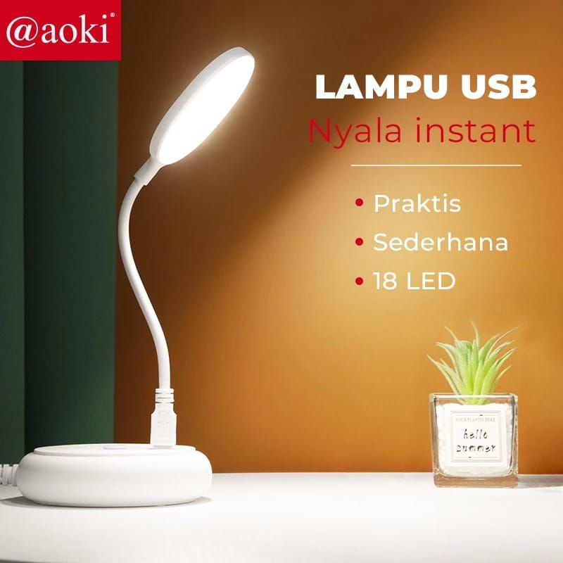 Lampu Usb Led Aoki Au100 / Lampu Belajar Led Fleksibel / Lampu Belajar Usb / Lampu Belajar Simpel /