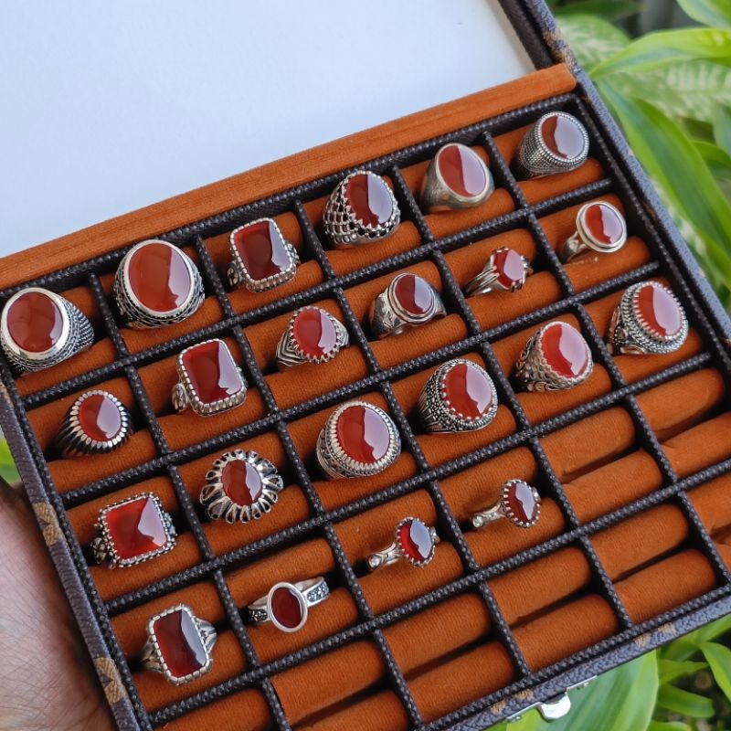 CINCIN AKIK YAMAN AHMAR ASLI YAMAN RING PERAK MURNI ORIGINAL AQEEQ LAKI