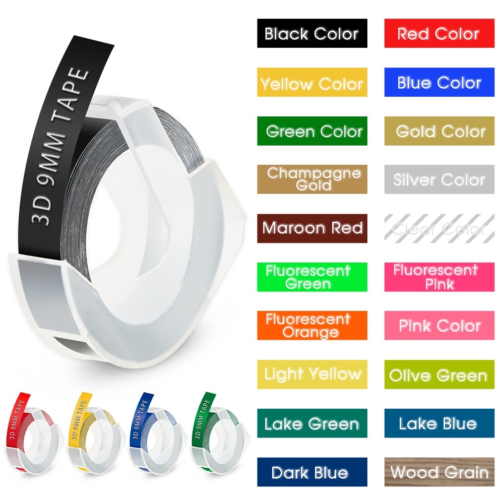 

3Pcs Compatible Dymo Embossing Tape / Motex Refill Labeling Tape 9mm x 3m for Motex E101 E202 E303 E404 Dymo Organizer Xpress 12965