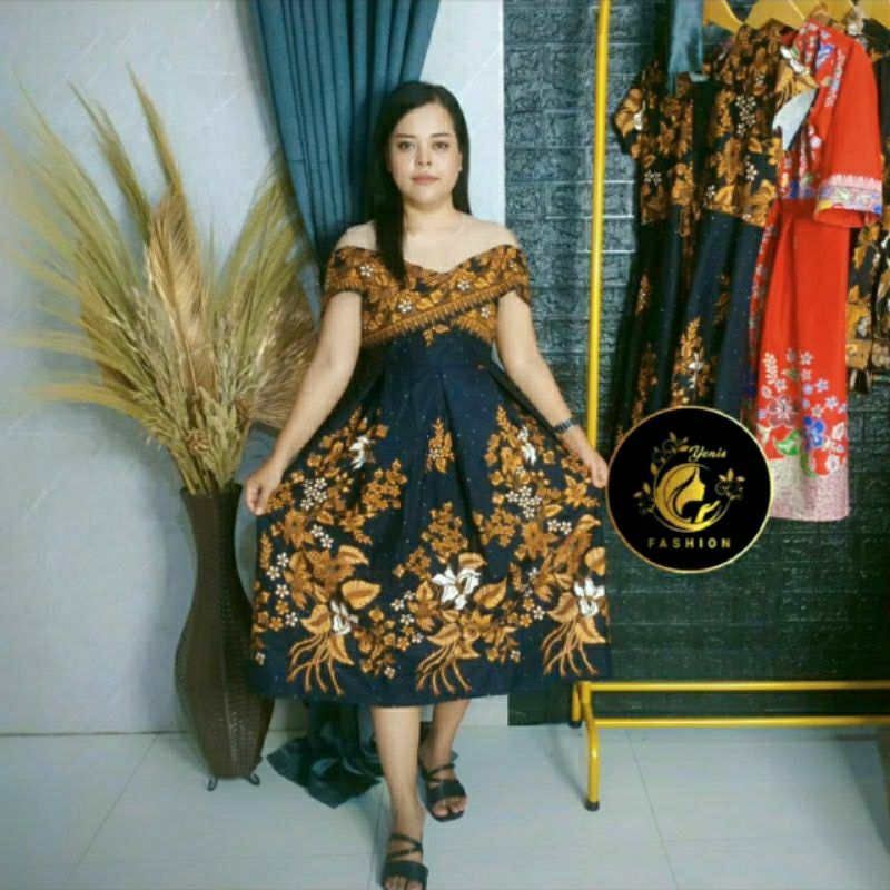 DRESS BATIK PREMIUM LAPIS TRIKOT SABRINA KODE HM370 GAUN PESTA DAN GEREJA