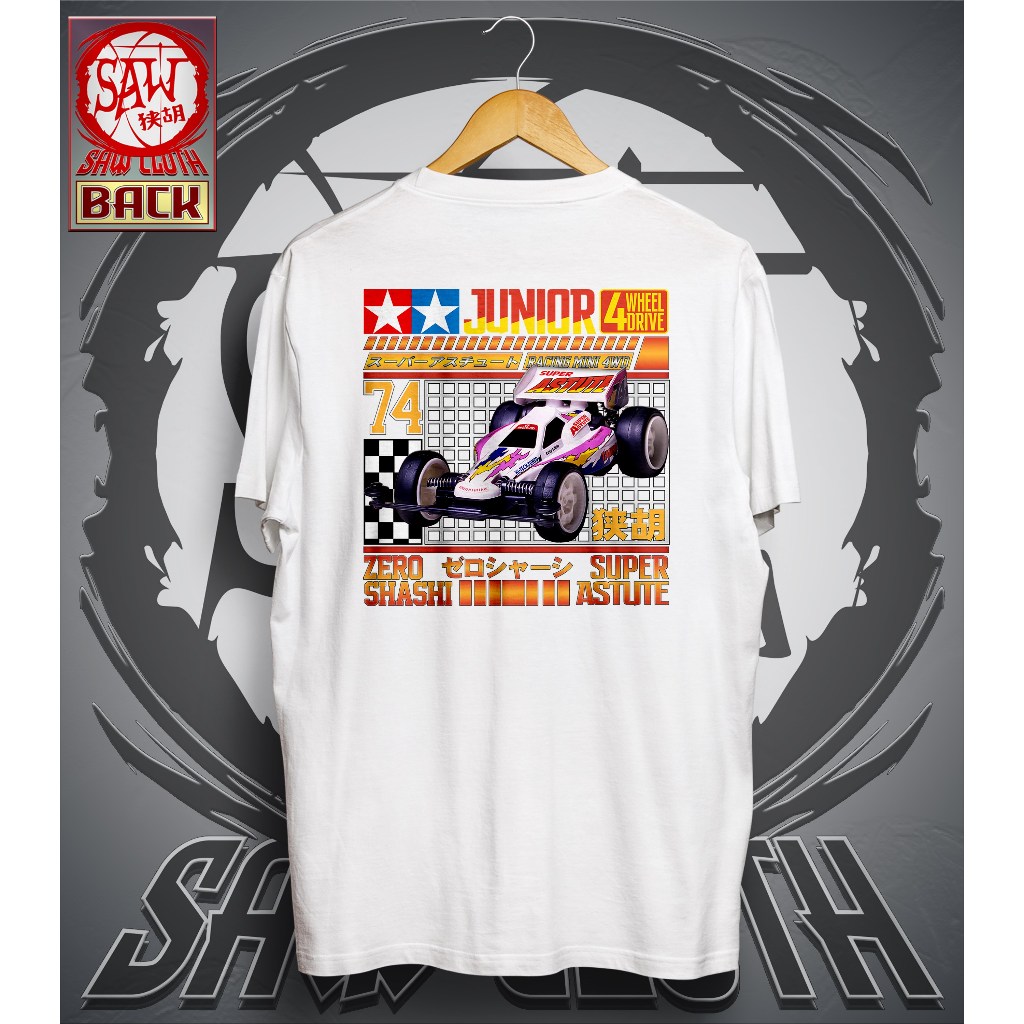 S.A.W CLOTH SUPER ASTUTE JR. T-Shirt Kaos Anime TAMIYA MINI 4WD Pria Wanita Distro Casual Jejepangan