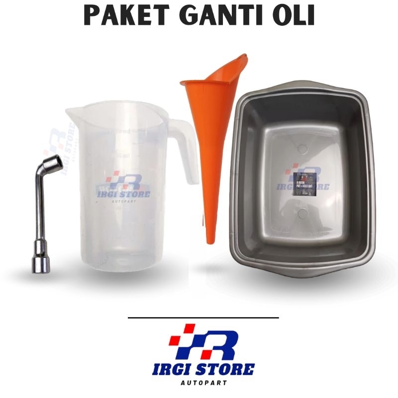 corong oli + wadah + takaran oli 1000 ml+kunci L paket ganti oli mesin komplit.
