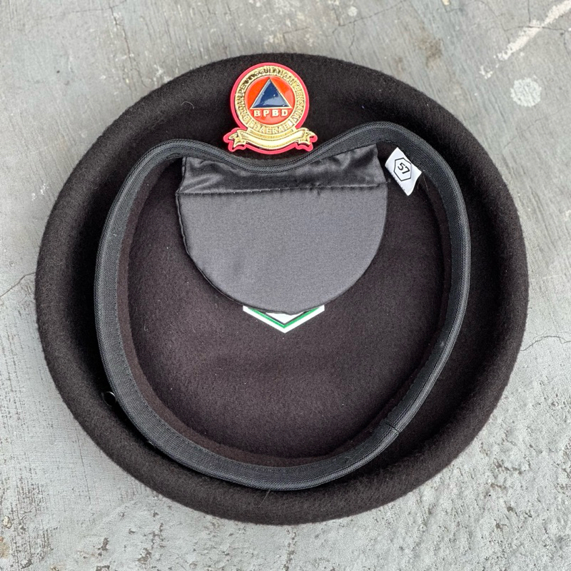 topi baret hitam BPBD + emblem mirror