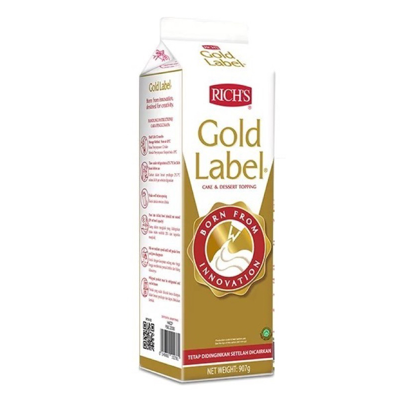 

RICH RICHS RICH’S Gold Label Whipping Cream Cair 907 Gram Gojek Grab Instant Only