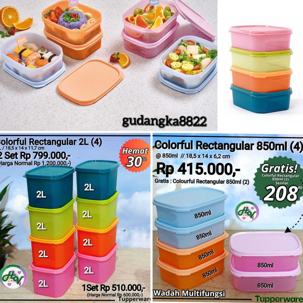 colorful rectangular 850ml PROMO MMl colorful rectangular 2L ORI