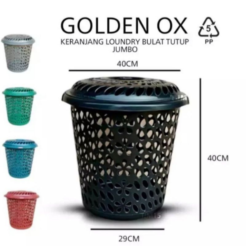 KERANJANG LAUNDRY BULAT DENGAN TUTUP / KERANJANG PAKAIAN PLASTIK