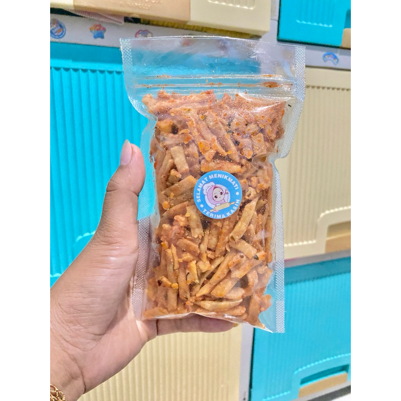 

sistik daun sledri rasa balado kemasan standingpouch ukuran 10x17