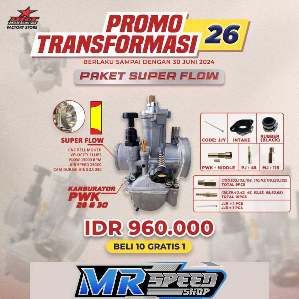 PAKET SUPER FLOW KARBURATOR PWK BRT 28 / 30 / 32 / 34