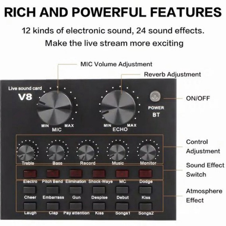 KODE E67R COD Sound card V8 Mixer SoundCard V8 bluetooth eireless MIXER Audio USB External Soundcard