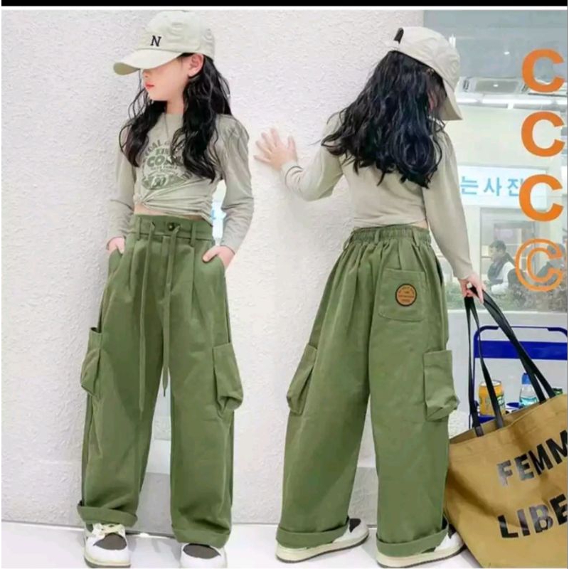 ALIQAKIDS - Set Cargo Import anak perempuan