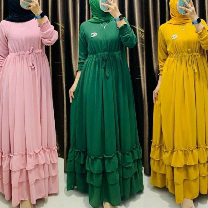 XG34448 Gamis Ceruty Ainun umpak PolosDres Muslim Renda BawahMaxy Ceruty Terbaru