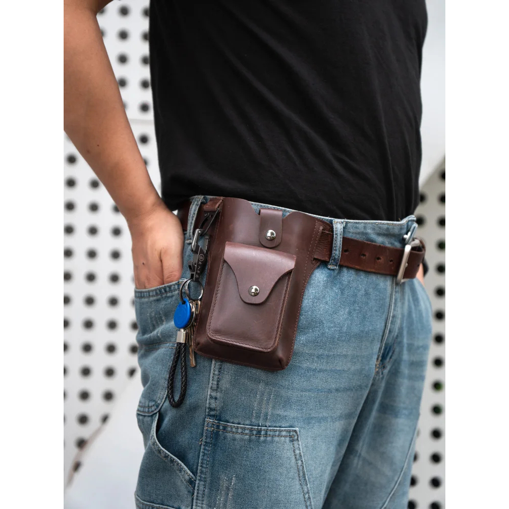 Tas Pinggang Pria Kulit Asli - Dompet Hp Pinggang Asli Kulit Sapi Original - Tas Pinggang Hp Kulit P