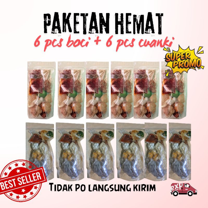 

paket hemat cuanki instan 6 dan 6 baso aci ayam suwir pedas