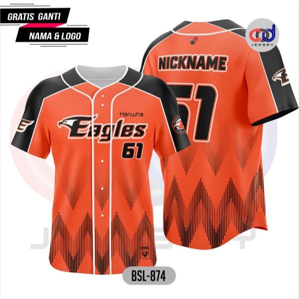 Jersey/Baju Baseball pria/wanita Team Eagles Orange Gratis tambah nama dan nomor full printing dan s