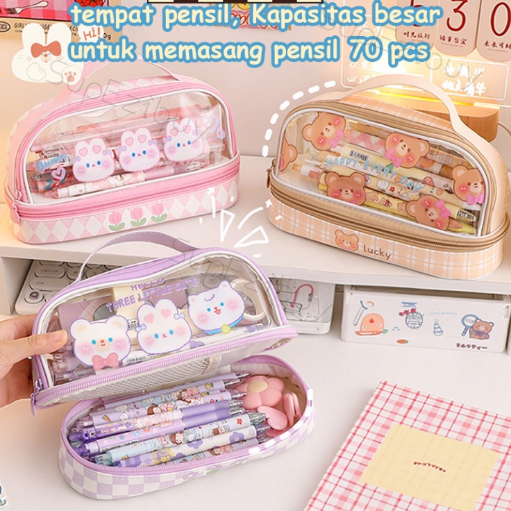 

Best Tempat Pencil Tas Pena Tas Pensil kotak pencil tempat alat tulis Bahan PVC berkapasitas besar dengan stiker