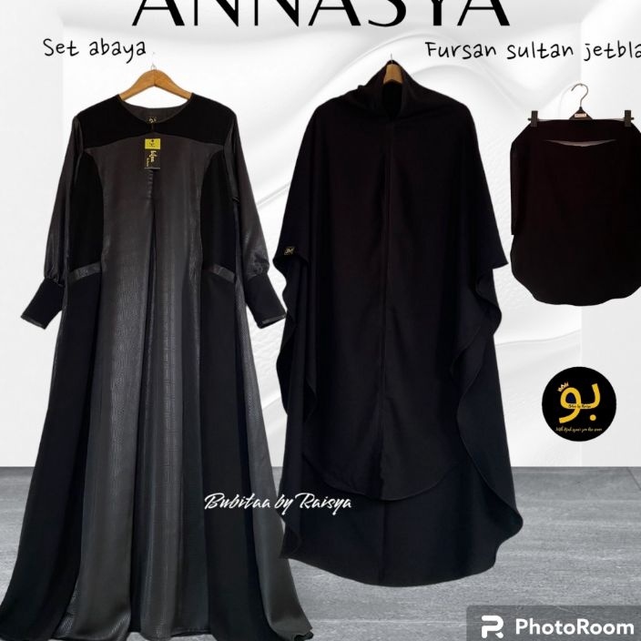 STOK SIAP COD BubitaaSET ABAYA FURSAN SULTAN MIX JETBLACK MANSET KANCING PLUS CADAR BANDANA