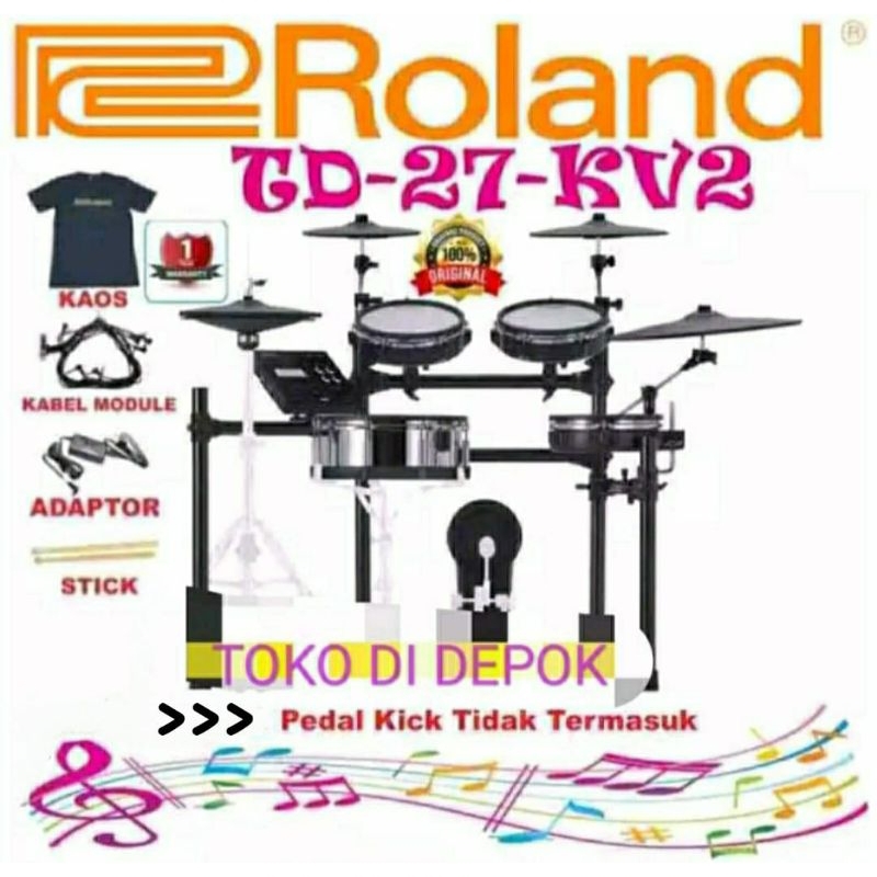 [Ready Stock] Paket Roland v drum digital  td27kv generasi ke-2 + stand hihat  Roland Original td-27
