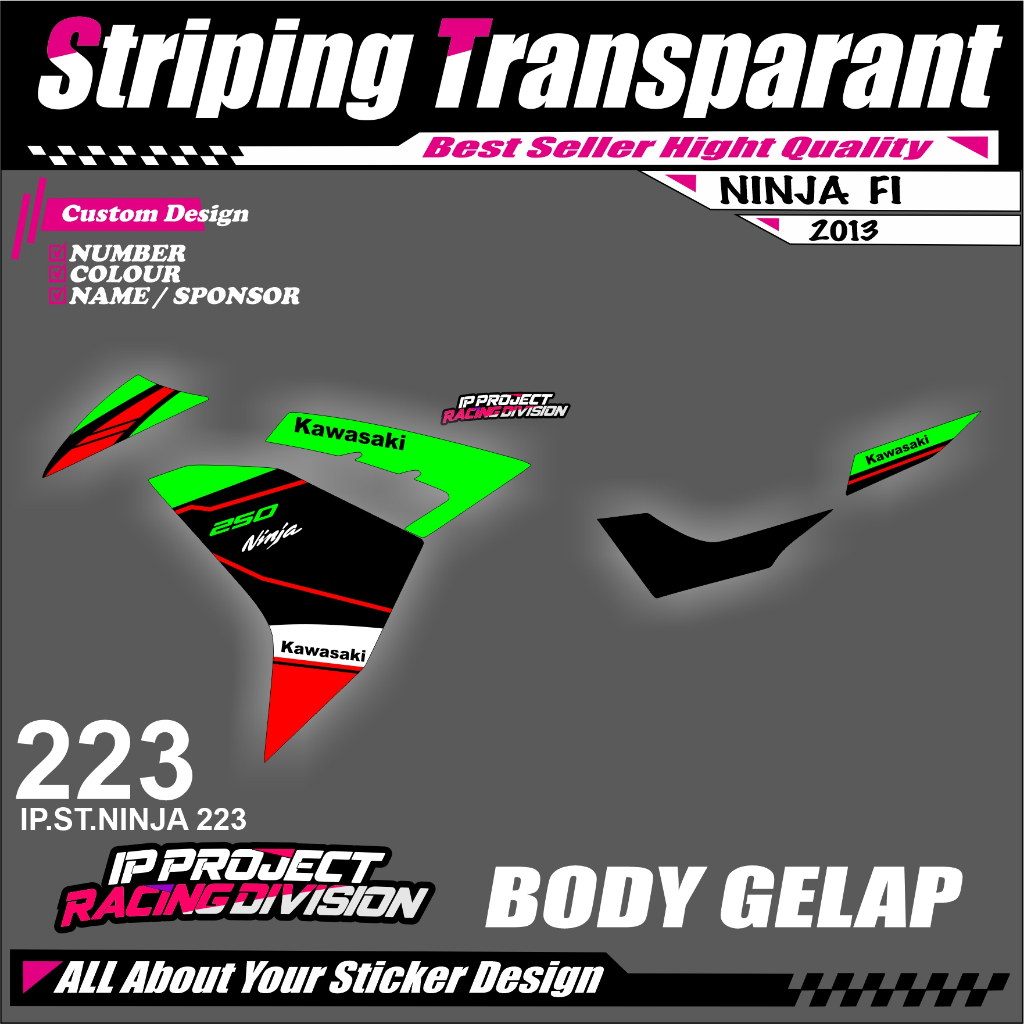 NINJA 250 FI 2013 (COD) STIKER STRIPING MOTOR KAWASAKI NINJA 250 FI HOLOGRAM DAN TRANSPARAN