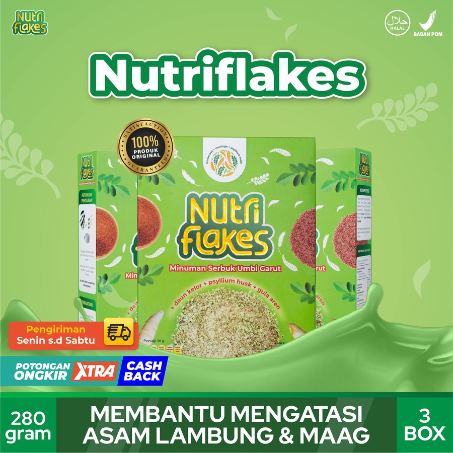 

NUTRIFLAKES Original Sereal Umbi Garut Solusi Asam Lambung dan Maag Paket 3 Box