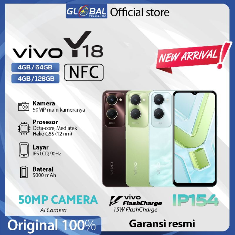 Vivo Y18 4/64GB 4/128GB 6/128GB NFC Garansi Resmi