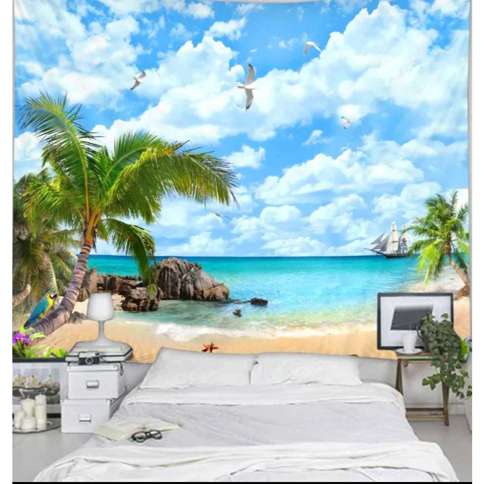 TERLENGKAP Wallpaper Dinding Pemandangan Alam Pohon Kelapa di Pantai 3d - WALLPAPER PANTAI CUSTOM 3D