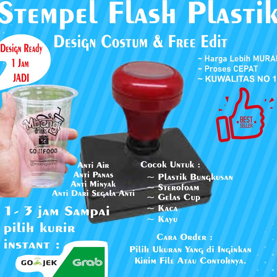 

Stempel Plastik Gelas Cup mika Kaca Kayu tinta refil 5ml