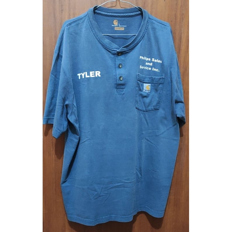 CARHARTT Kaos T-Shirt L oversize fit XL BUTTON POCKET Washed Grey ABU Kancing Saku