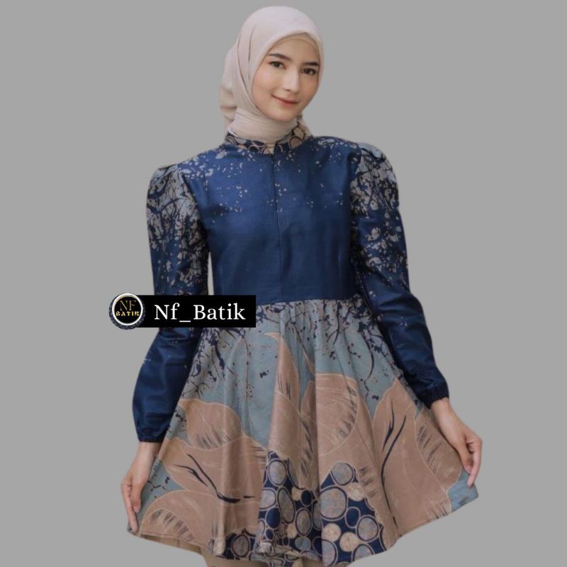 PRODUK ORIGINAL KATUN Atasan Batik Wanita Bluse Batik Puffy Shoulders Model Peplum Payung Blus Mahar
