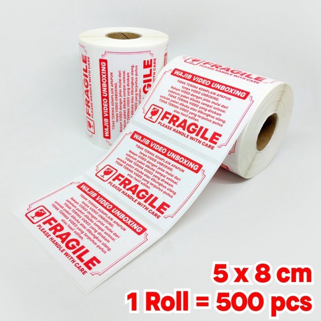 

Sticker Label FRAGILE Stiker Wajib Unboxing 8 x 5 cm 1 Roll isi 5 pcs