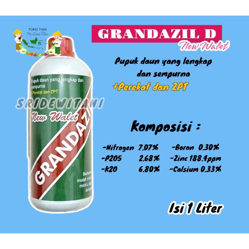 GRANDAZIL D CAIR 1 LITER PUPUK GANDASIL DAUN UNTUK LAJU PERTUMBUHAN DAUN AKAR BATANG SEMUA TANAMAN