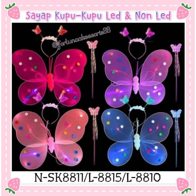 (1SET 3PCS) SAYAP KUPU-KUPU LED & NON LED / MAINAN SAYAP PERI KUPU KUPU  / SAYAP MALAIKAT ( BANDO EL