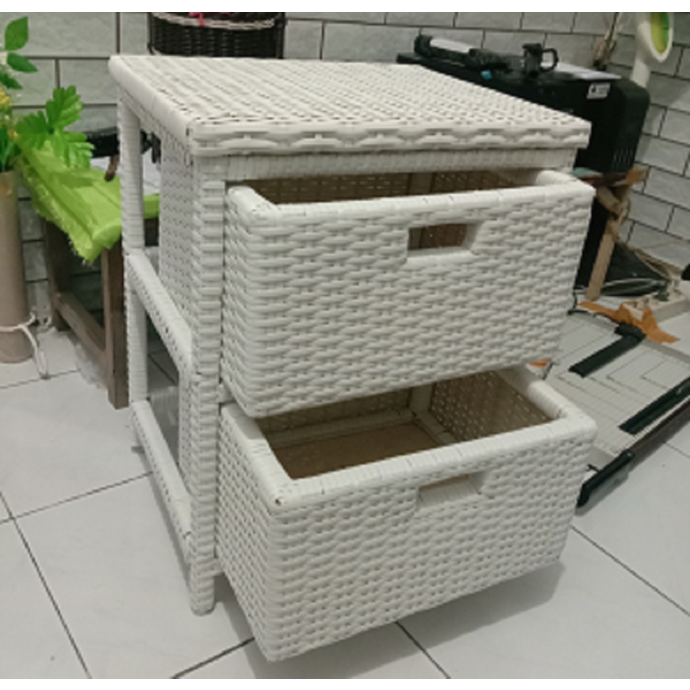 2 Susun Rak Lemari Laci minimalis Box Rotan Sintetis penyimpanan serbaguna kotak Basket rotan plasti