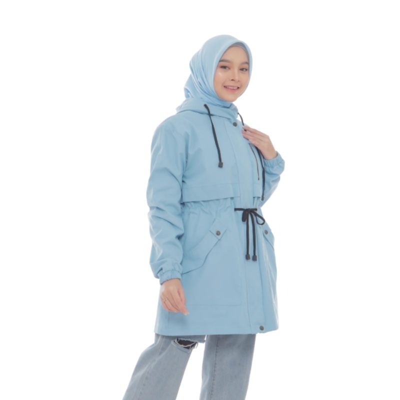 Thiago Official, Jaket Parka Wanita Mecca Bahan Kanvas Full Katun Warna Biru Muda