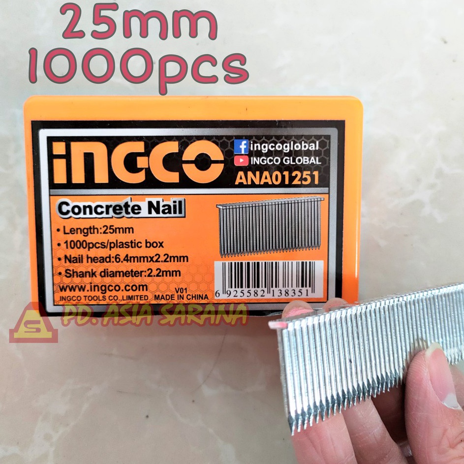 

Readystock Concrete Nail 25mm Refill INGCO ANA1251 Isi Paku Tembak Beton Tembok