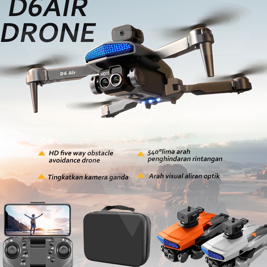 FTT Drone Udara Optik Drone penghindaran hambatan ces Kamera Definisi Tinggi Dual 4K D6 Drone
