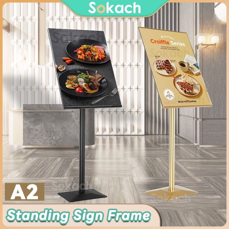 Standing Sign Frame 360° A2/A3/A4 Stand Display Poster Frame Stainless Untuk Sign Welcome, Menu Rest