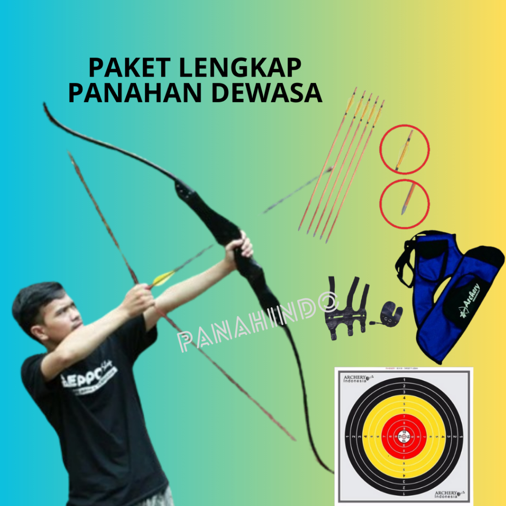 Busur Panah Dewasa Set Lengkap Tradisional Jenis Wood Bow Press PVC Pemula Archery Standar Berburu B