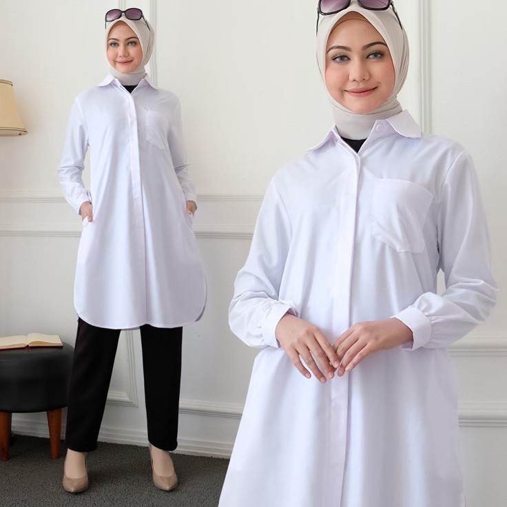 Seenaoutfit  COD Baju Putih TK 4 Tunik putih toyobo terlaris atasan tunik putih muslim wanita busui 