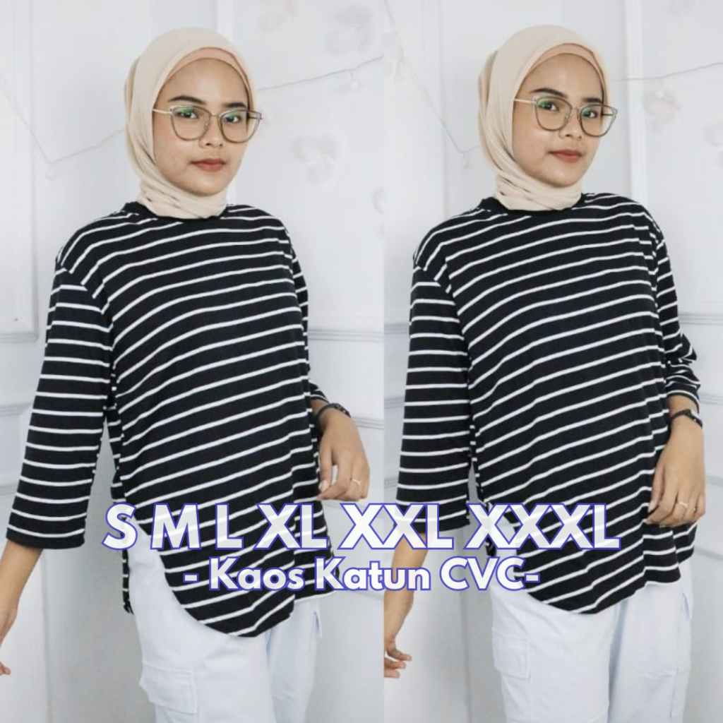 Baju Atasan Wanita Terbaru Oval Salur Blouse BO S M L XL XXL XXXL Bahan Kaos Katun CVC Blouse Kaos S