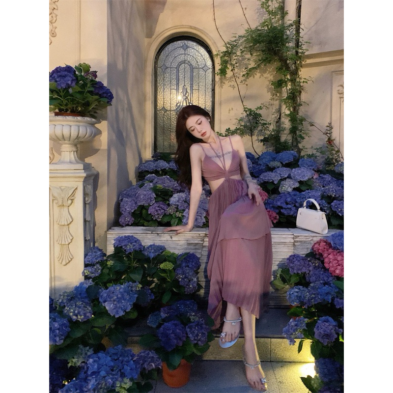 VALERIA DRESS / DRESS PANTAI BACKLESS PANJANG WANITA GAUN PREWED ELEGANT HITAM