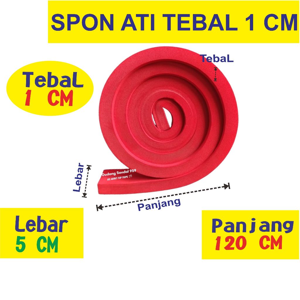 ( LIMBAH ) SPON ATI / BUSA ATI / SPON EVA TEBAL 1 CM WARNA MERAH CABE UKURAN 5 CM X 120 CM BENTUK PO