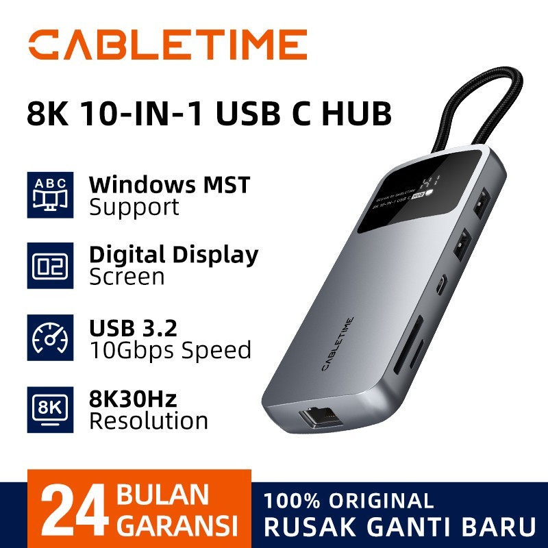 CABLETIME USB C HUB Multiport USB-C to HDMI 4K DP PD RJ45 TRRS SD / TF Multi Screen Series