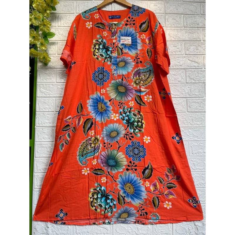 Premium Asli Kencana Ungu Daster Jumbo L3 Motif Bunga Terbaru Label Biru Ld.130 cm /Daster Pendek